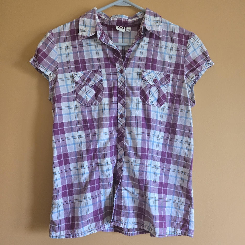 SO Button-down Plaid Top, PTP=18"